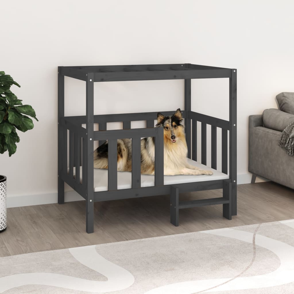 vidaXL Cama para cães 105,5x83,5x100 cm madeira de pinho maciça cinza