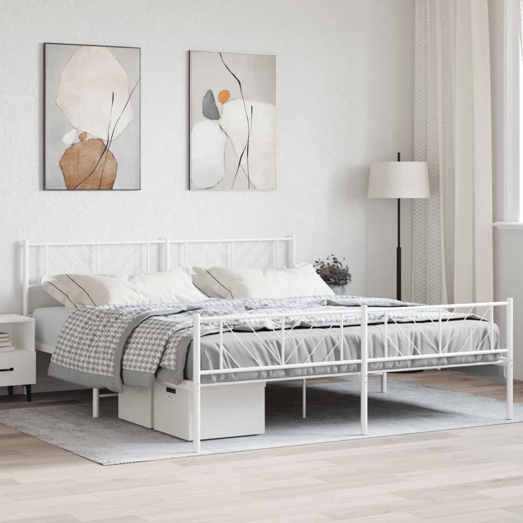 vidaXL Estrutura de cama com cabeceira e pés 200x200 cm metal branco