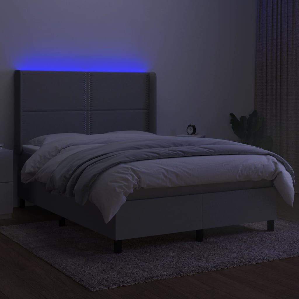 vidaXL Cama box spring c/ colchão e LED 140x190 cm tecido cinza-claro