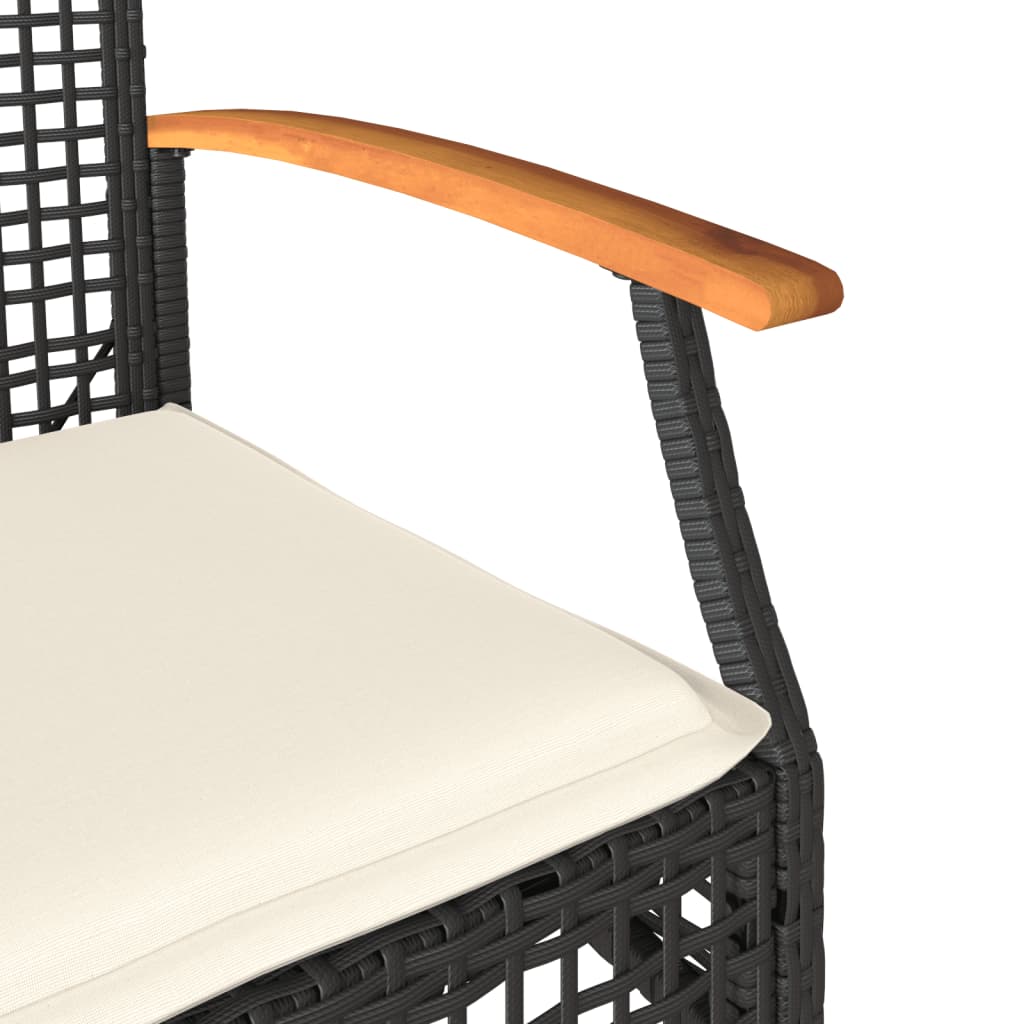 vidaXL Cadeiras de jardim com almofadões 4 pcs vime PE/acácia preto