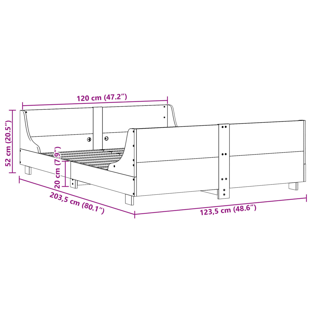 vidaXL Cama sem colchão 120x200 cm madeira de pinho maciça branco