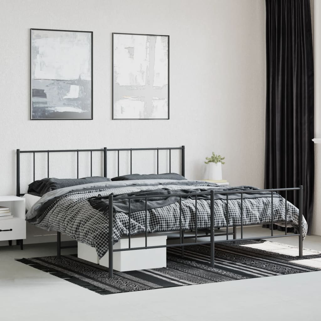 vidaXL Estrutura de cama com cabeceira e pés 200x200 cm metal preto