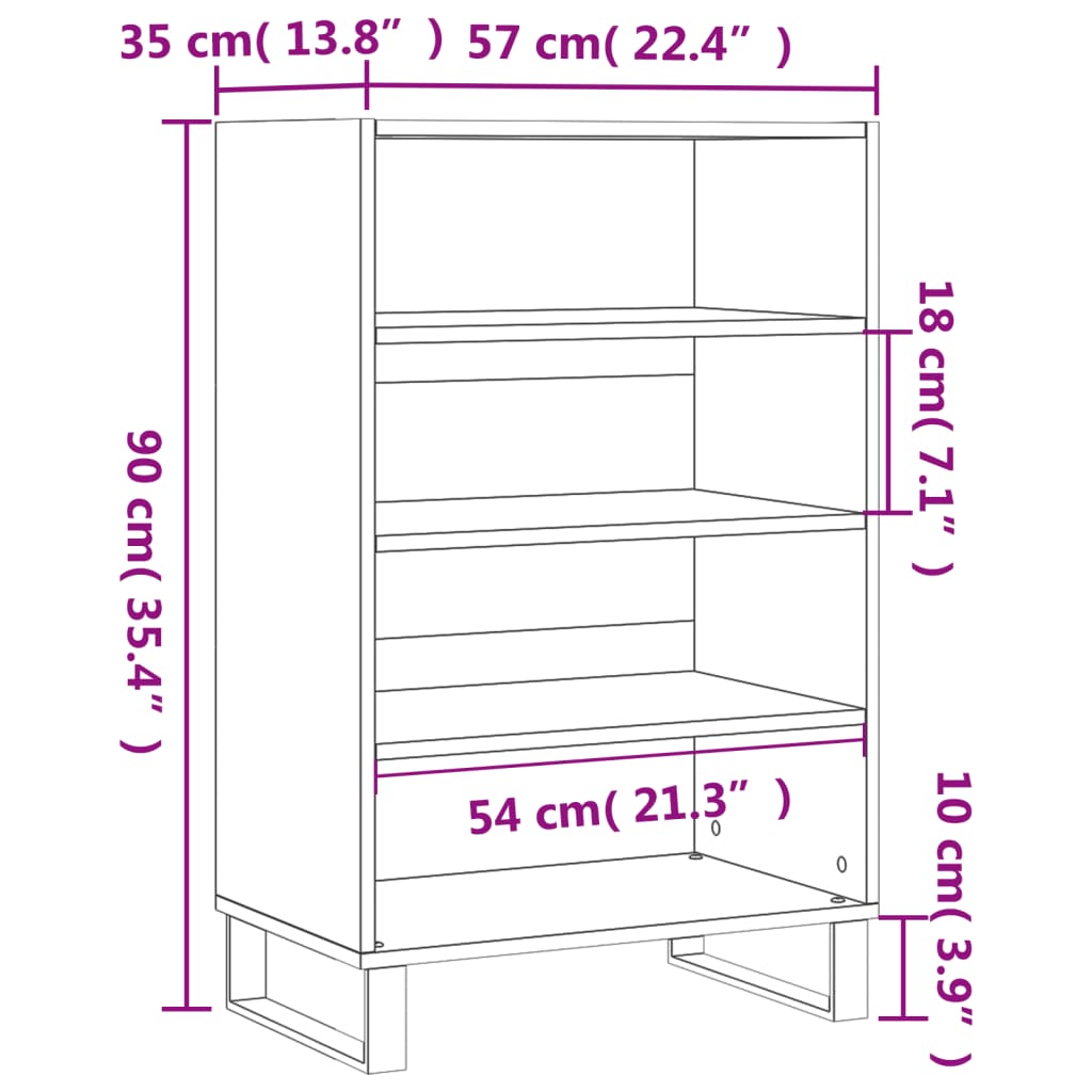 vidaXL Armário alto 57x35x90 cm derivados de madeira branco brilhante