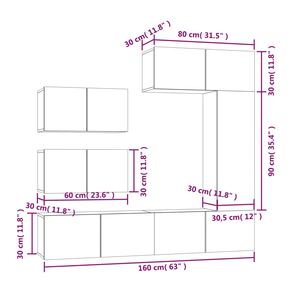 vidaXL Conjunto móveis de TV 6 pcs madeira processada branco