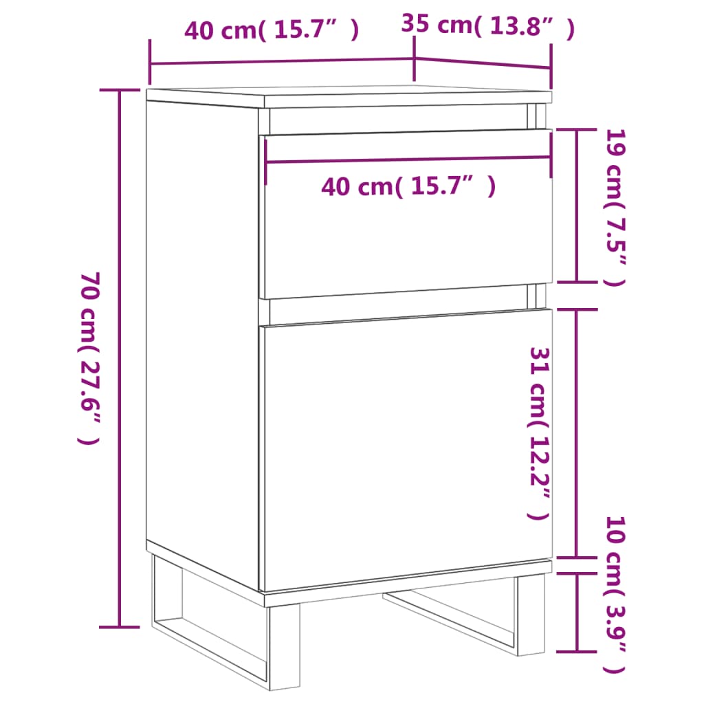 vidaXL Aparadores 2 pcs 40x35x70 cm derivados madeira cinzento sonoma