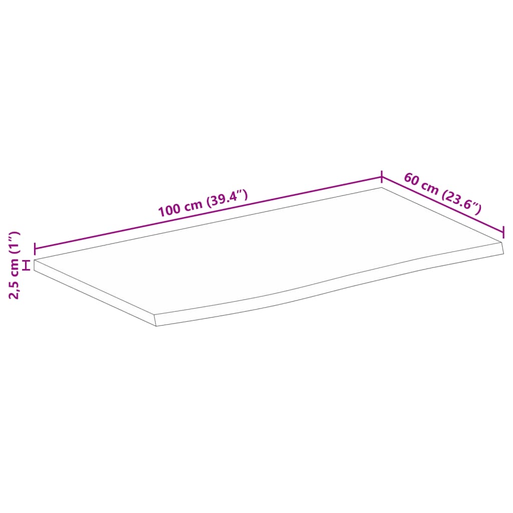 vidaXL Tampo de mesa borda viva 100x60x2,5 cm mangueira áspera maciça