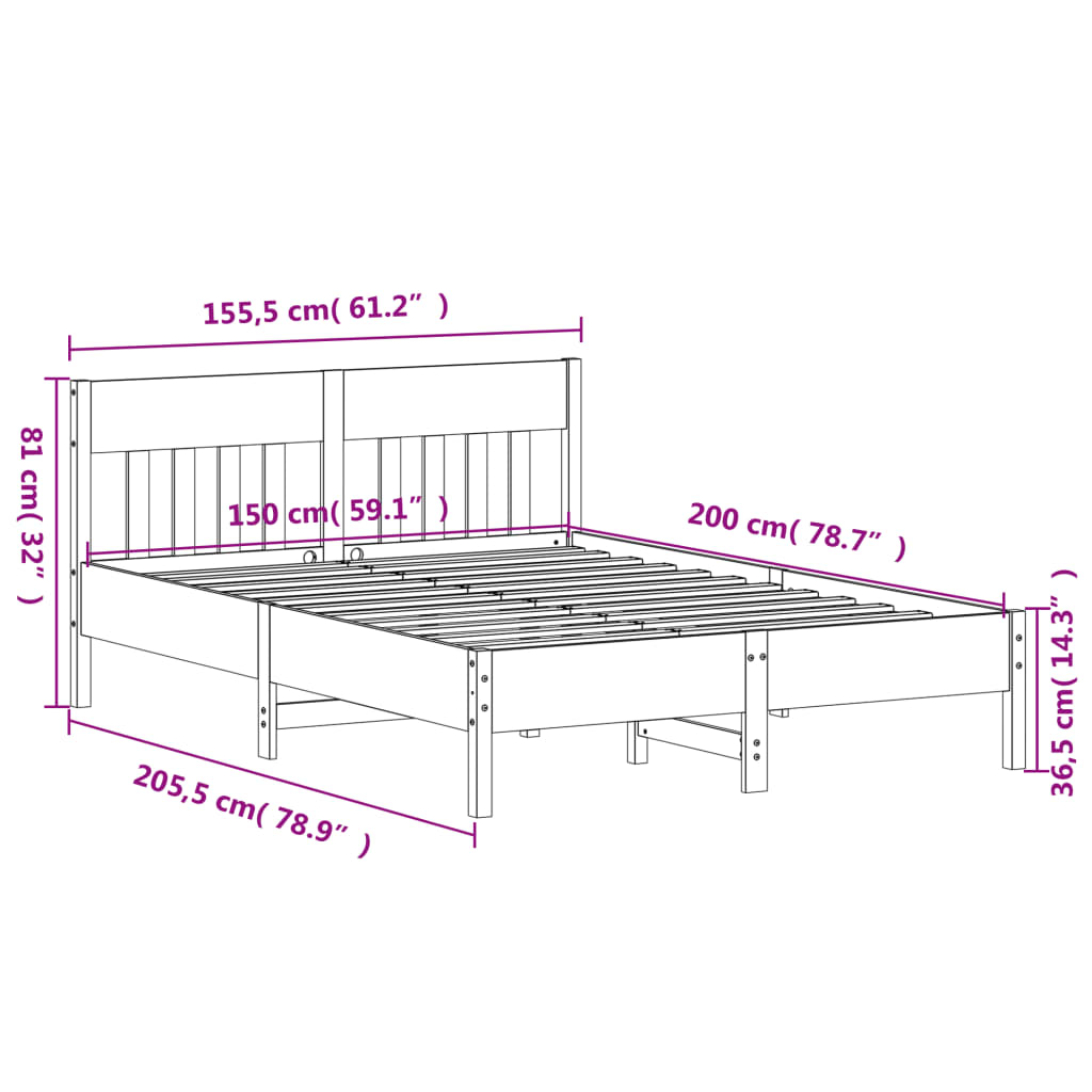 vidaXL Cama sem colchão 150x200 cm madeira de pinho maciça branco