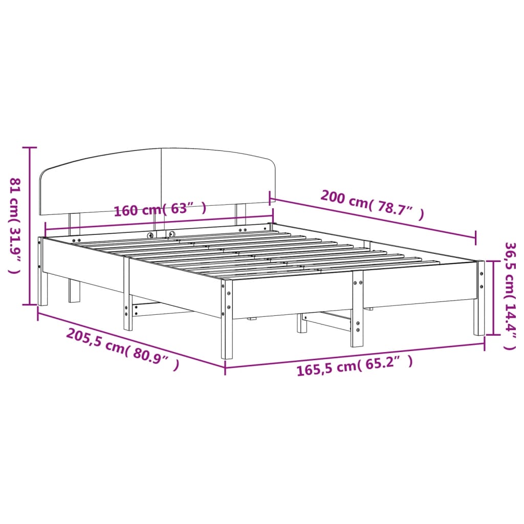 vidaXL Cama sem colchão 160x200 cm madeira pinho maciço castanho-mel