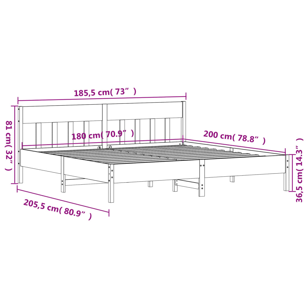 vidaXL Cama sem colchão 180x200 cm pinho maciço castanho-mel