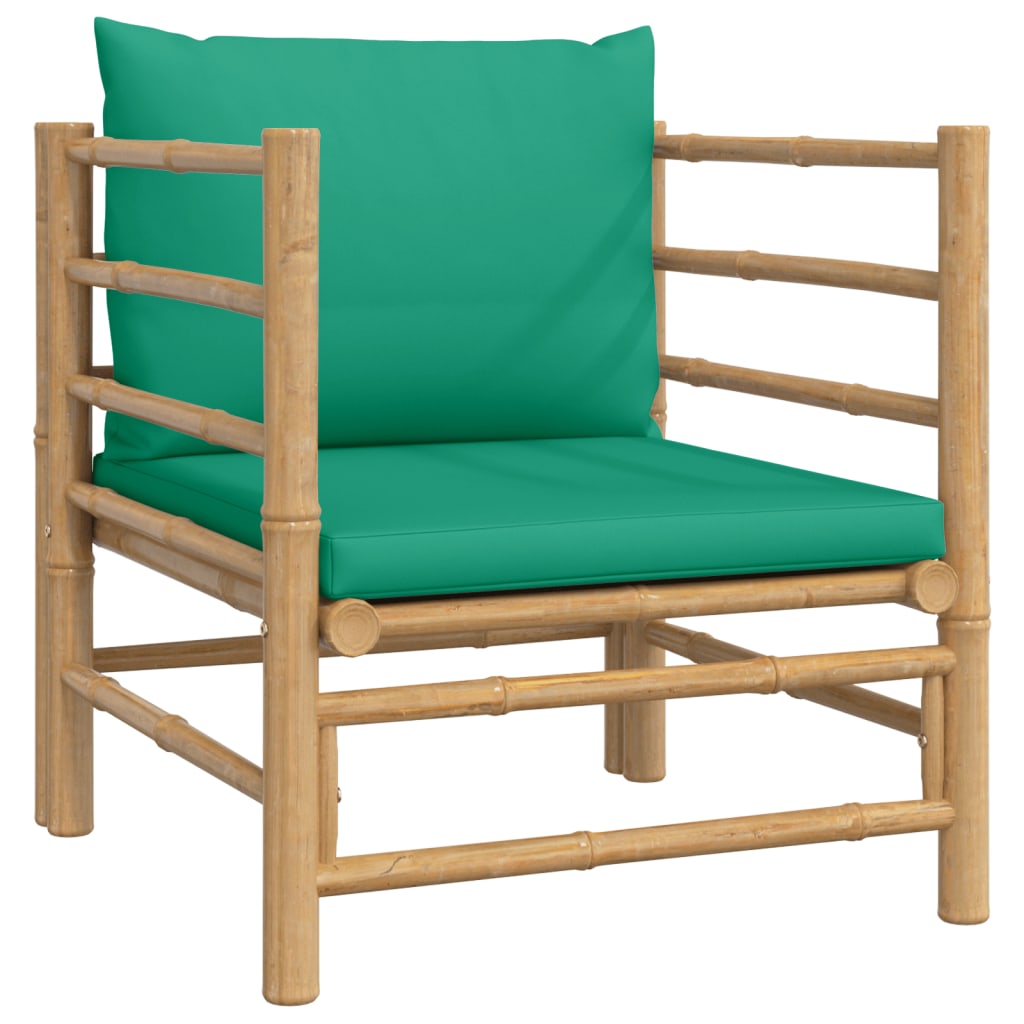 vidaXL 12 pcs conjunto lounge de jardim bambu c/ almofadões verdes