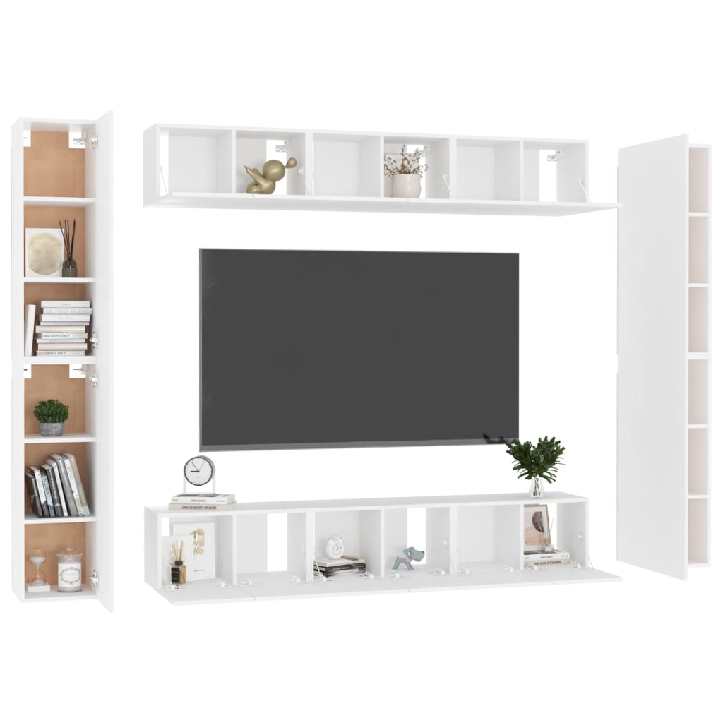 vidaXL 10 pcs conjunto de móveis de TV derivados de madeira branco