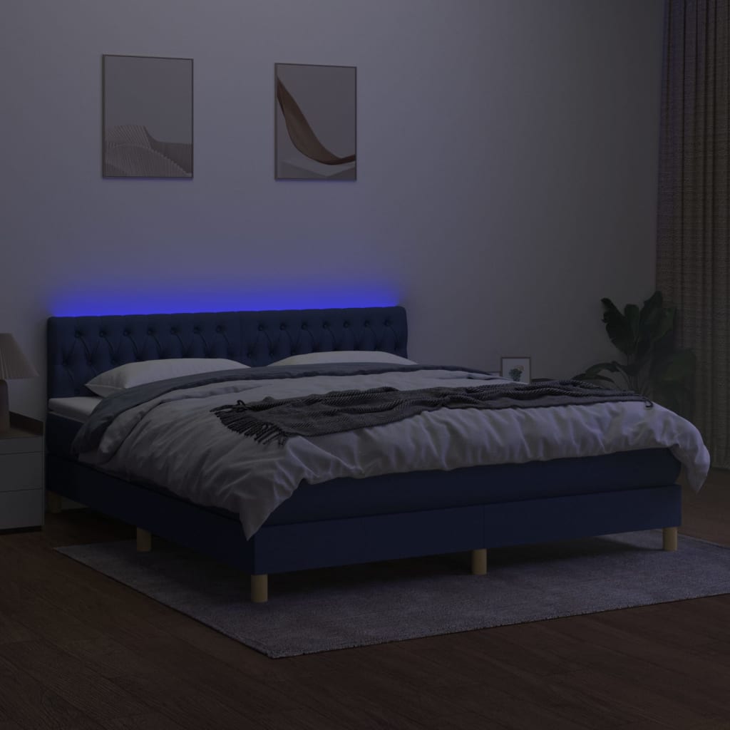 vidaXL Cama box spring c/ colchão e LED 180x200 cm tecido azul