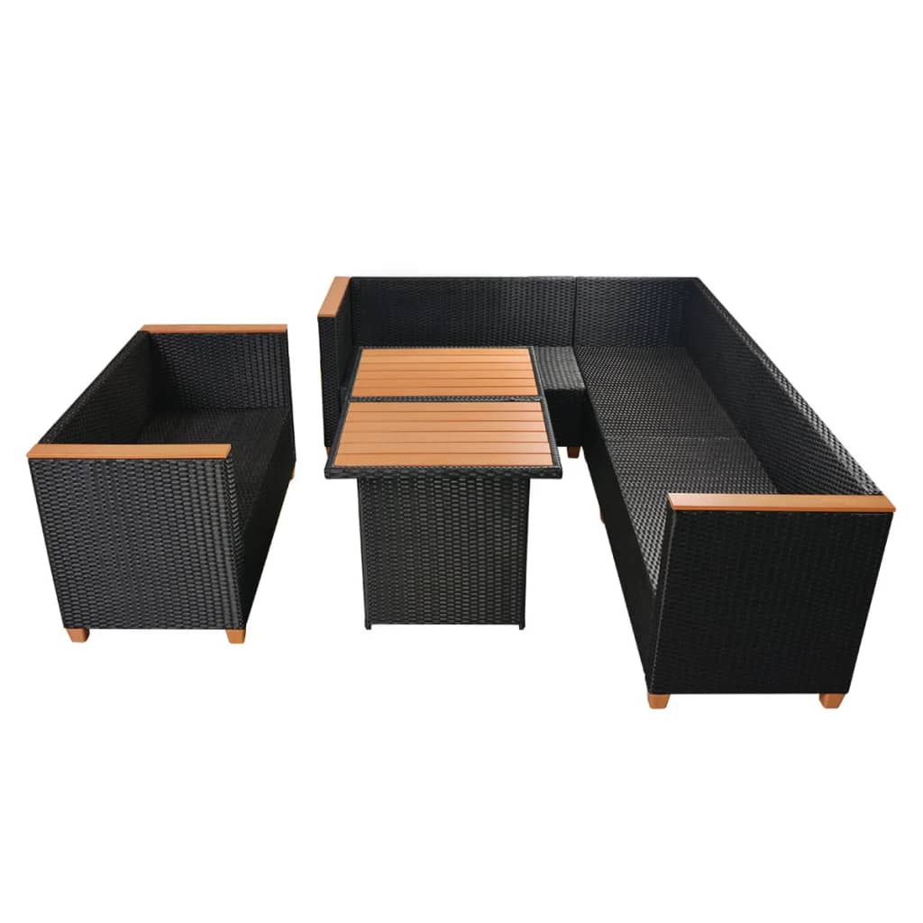 vidaXL 5 pcs conjunto lounge de jardim c/ almofadões vime PE preto