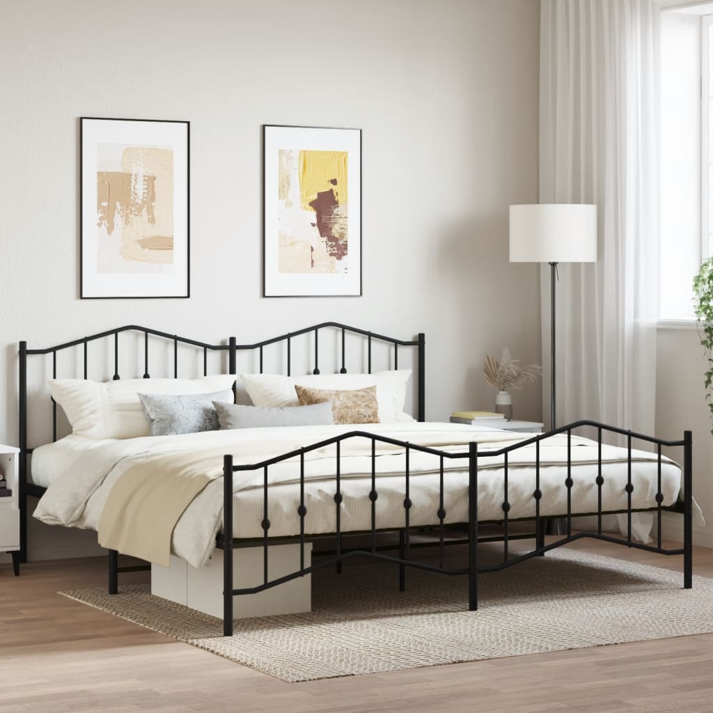 vidaXL Estrutura de cama com cabeceira e pés 193x203 cm metal preto