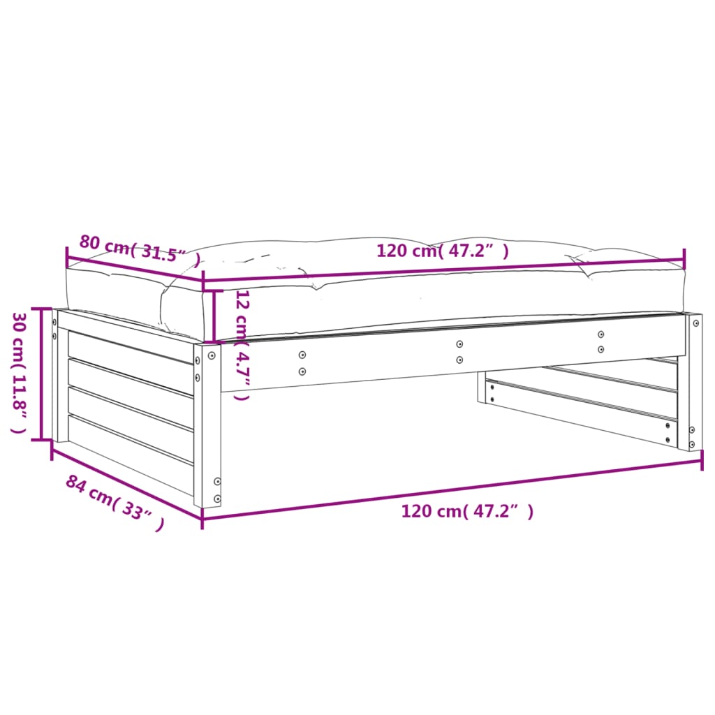 vidaXL Apoio de pés para jardim 120x80 cm pinho maciço cinzento