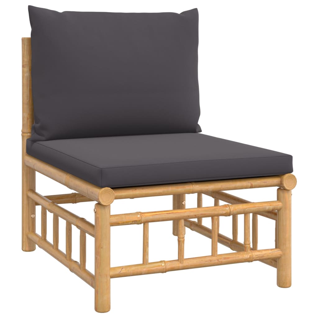 vidaXL 8pcs conj. lounge de jardim bambu c/ almofadões cinzento-escuro