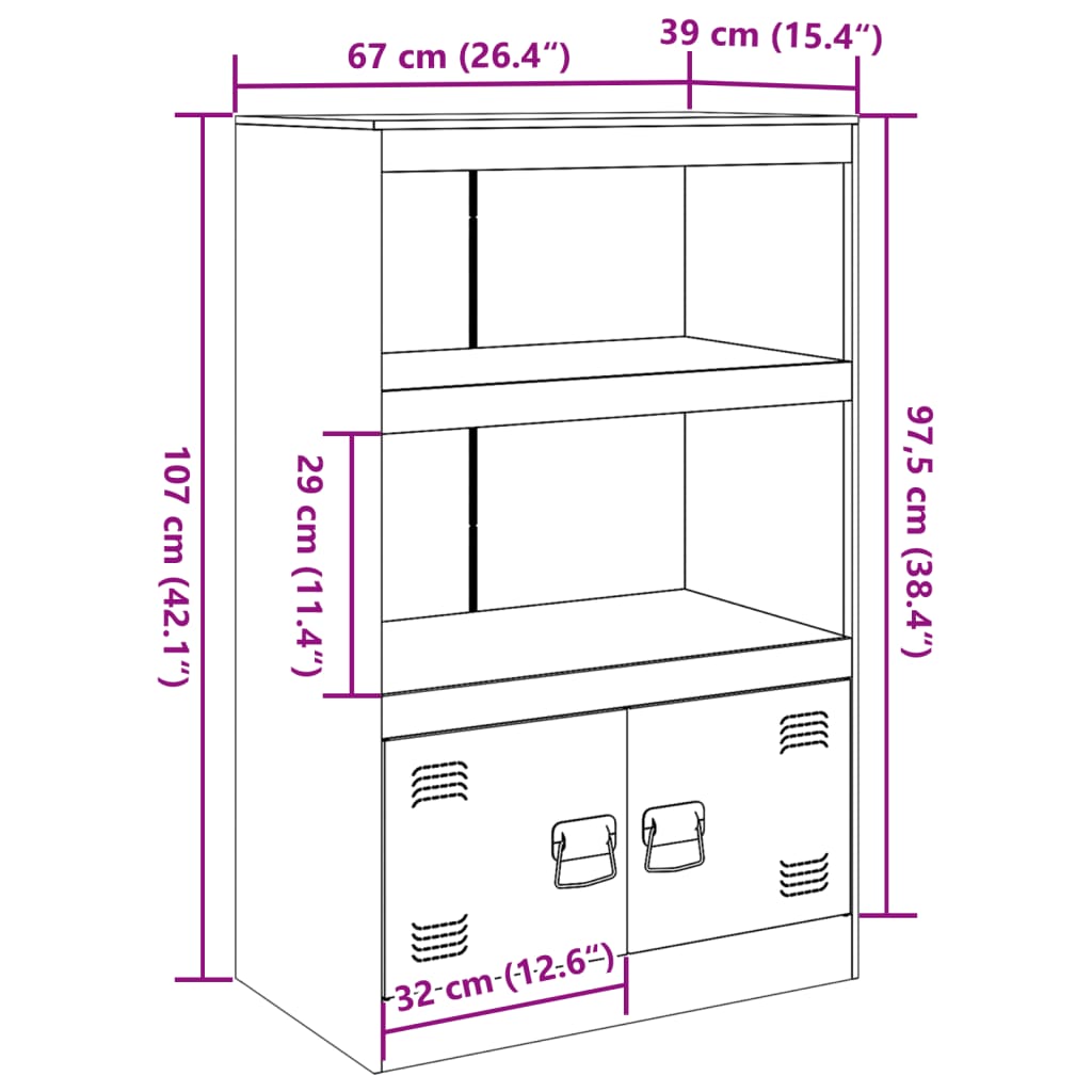 vidaXL Aparador 67x39x107 cm aço antracite