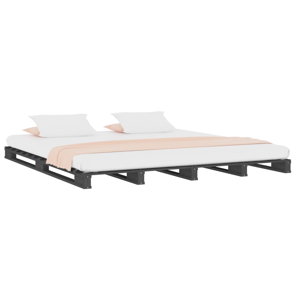 vidaXL Cama de paletes king 150x200 cm pinho maciço cinzento