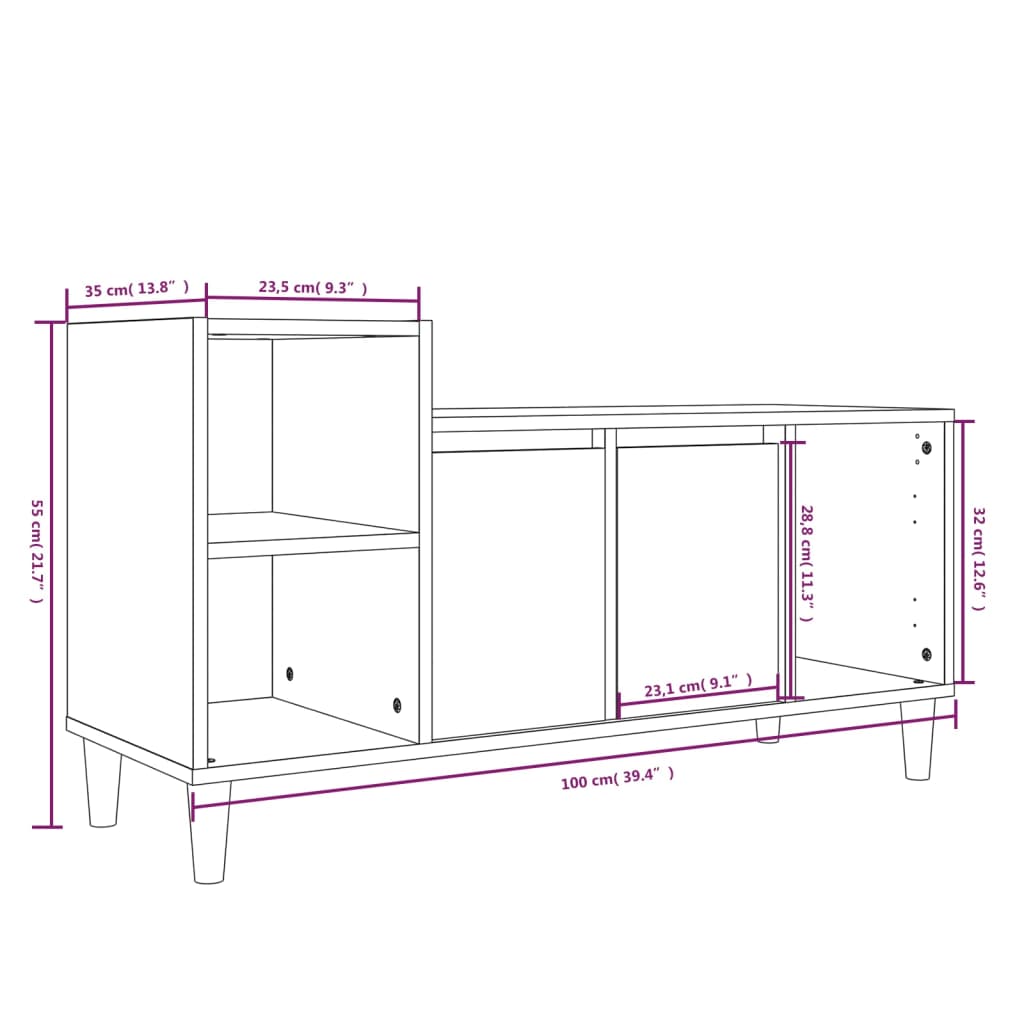 vidaXL Móvel p/ TV 100x35x55 madeira processada cinzento cimento