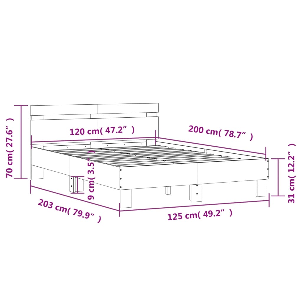 vidaXL Estrutura de cama c/ cabeceira derivados madeira cinza sonoma