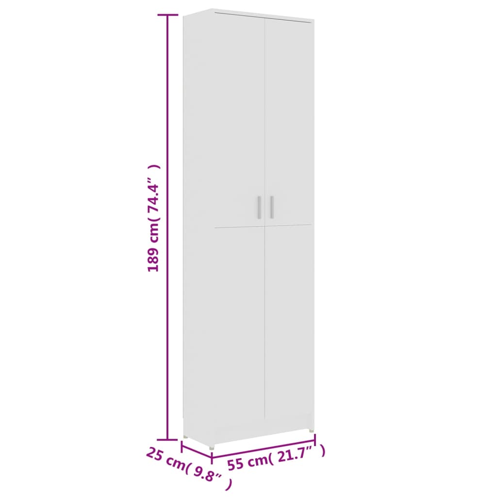 vidaXL Roupeiro de corredor 55x25x189 cm derivados de madeira branco