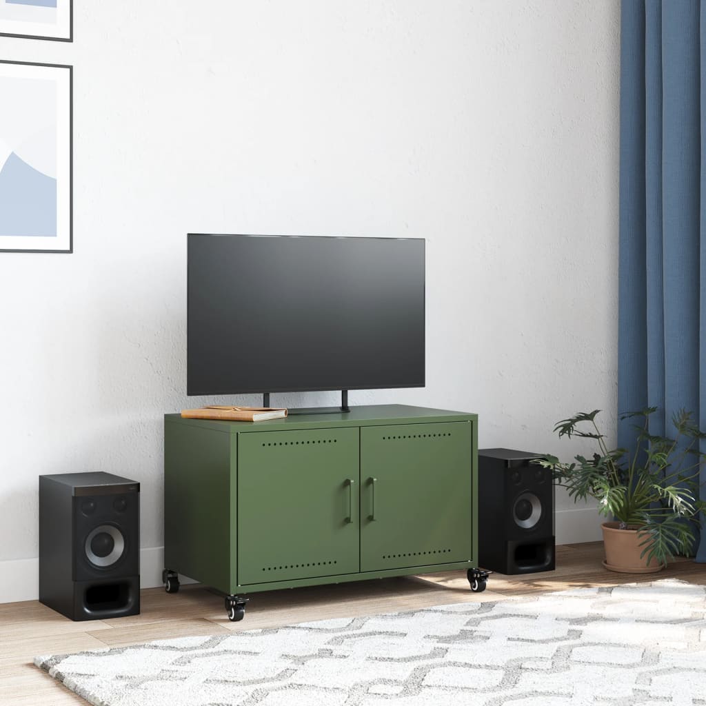 vidaXL Móvel de TV 68x39x43,5 cm aço verde azeitona