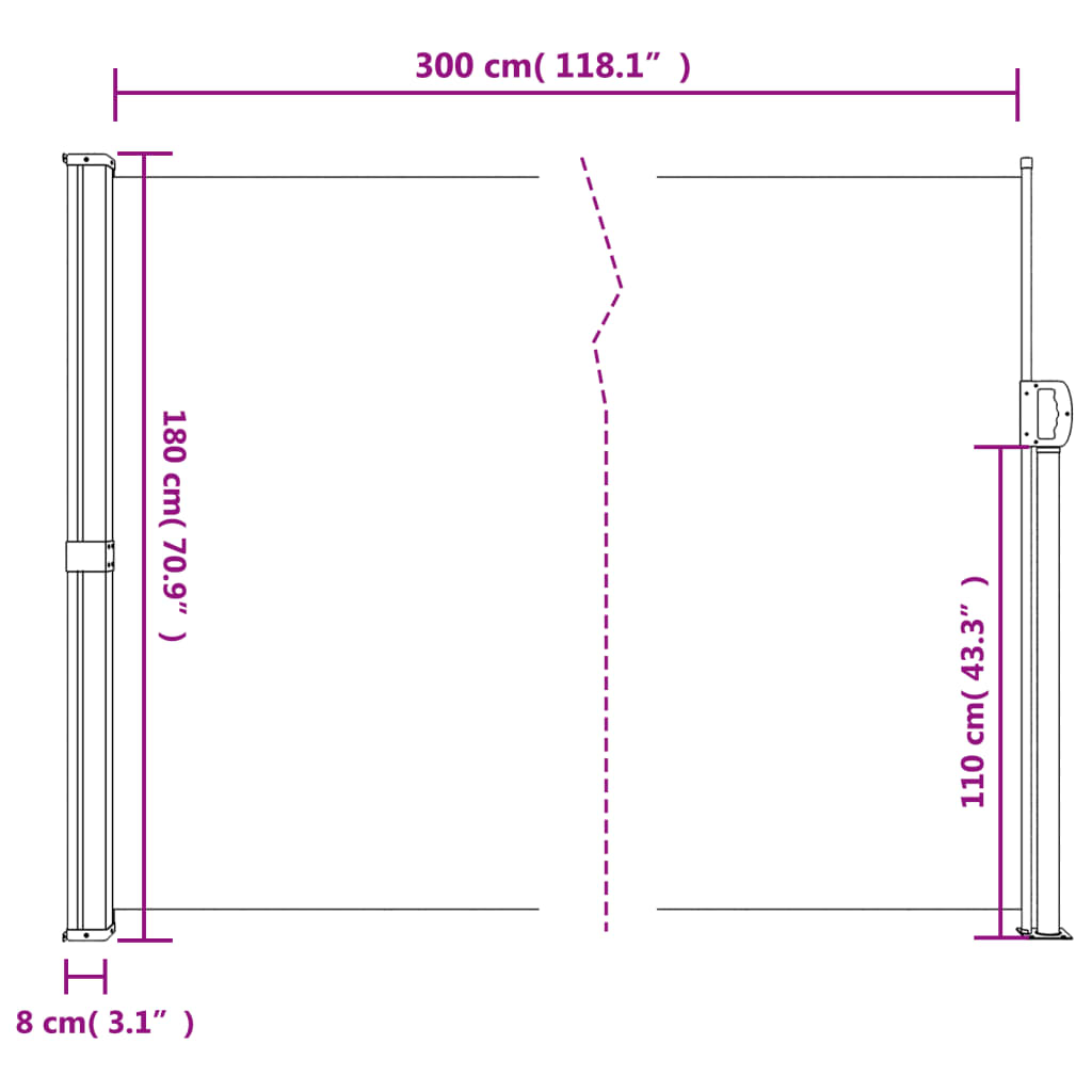 vidaXL Toldo lateral retrátil 180x300 cm bege