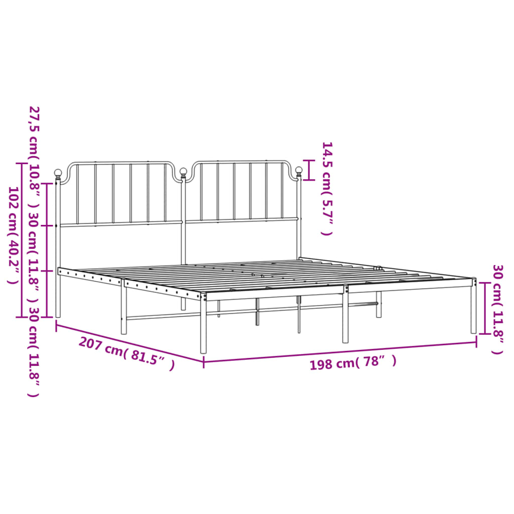 vidaXL Estrutura de cama com cabeceira 193x203 cm metal branco