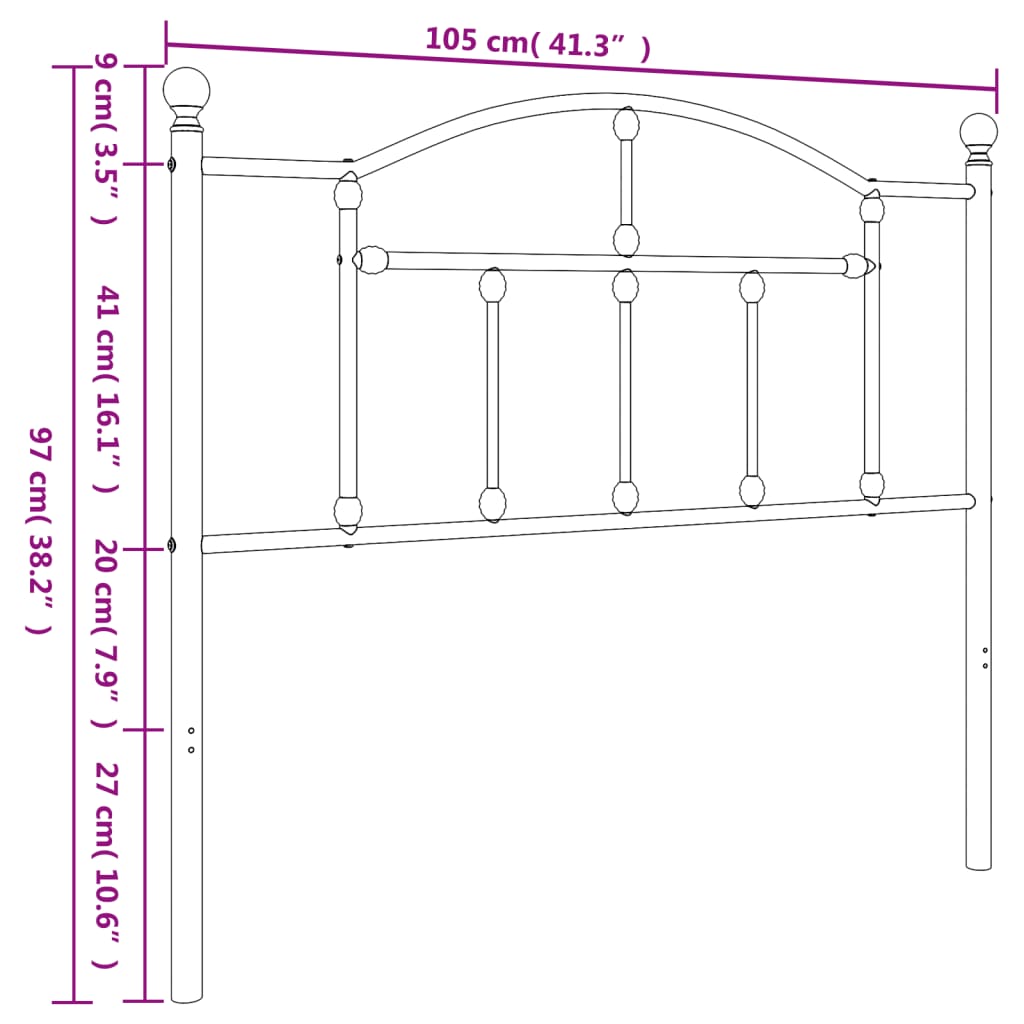 vidaXL Cabeceira de cama 100 cm metal preto