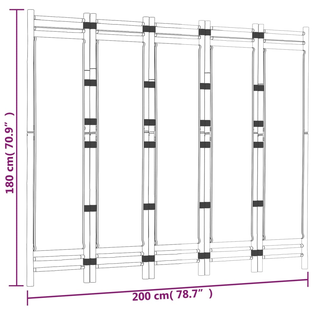 vidaXL Divisória/biombo com 5 painéis dobráveis 200 cm bambu e lona