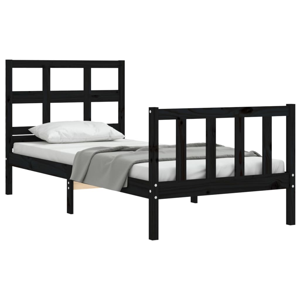 vidaXL Estrutura de cama com cabeceira 90x200 cm madeira maciça preto