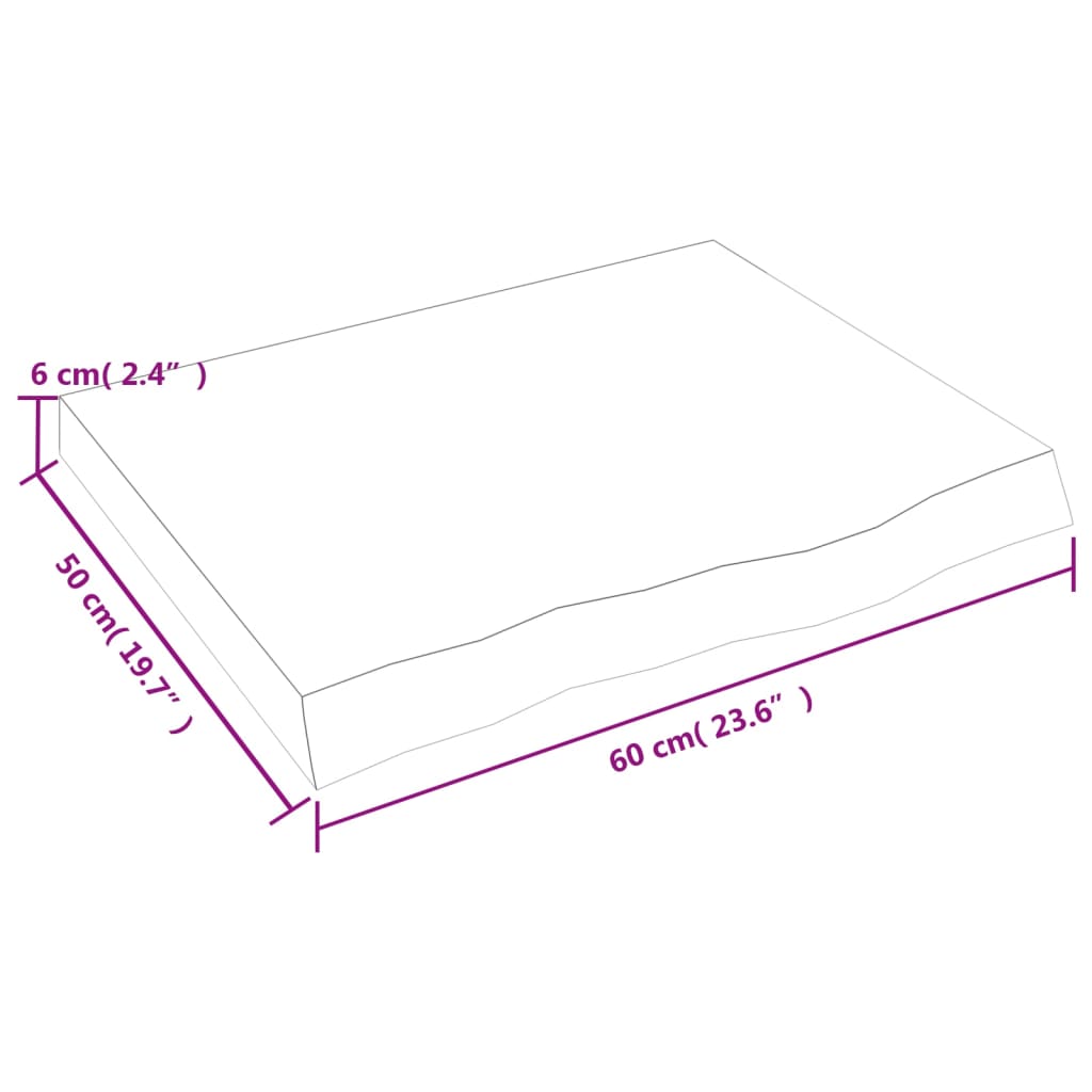 vidaXL Tampo de mesa 60x50x(2-6) cm carvalho maciço não tratado