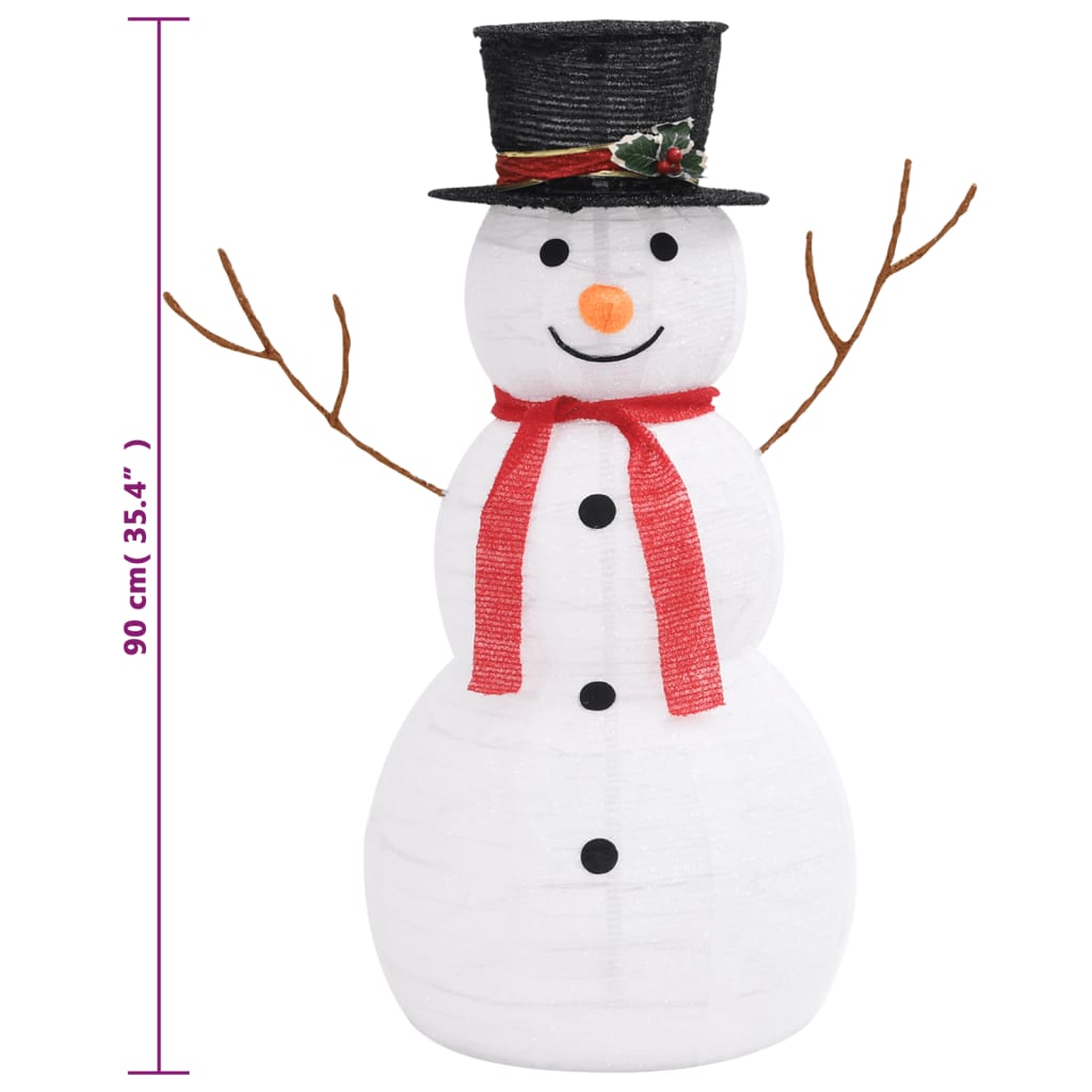 vidaXL Boneco de neve decorativo com luz LED tecido de luxo 90 cm