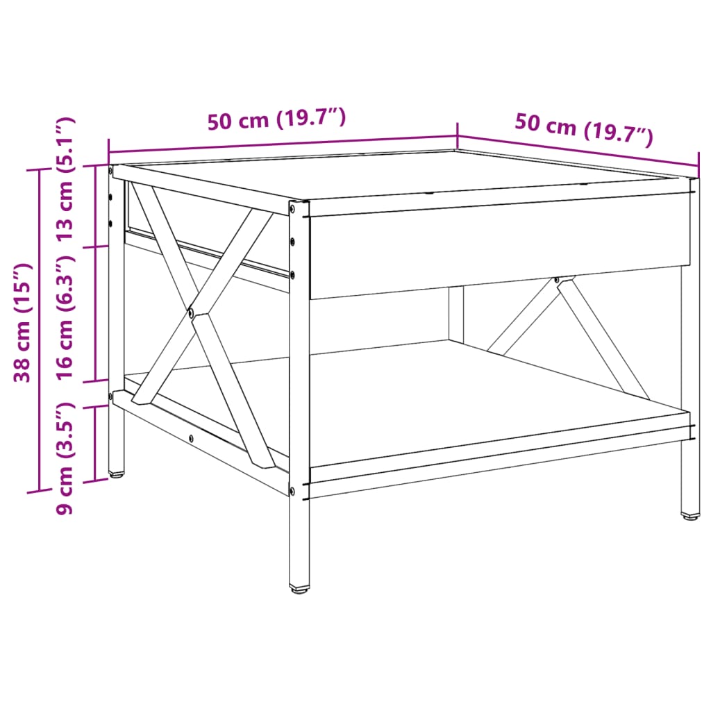 vidaXL Mesa de centro luzes LED Infinity 50x50x38 cm carvalho fumado