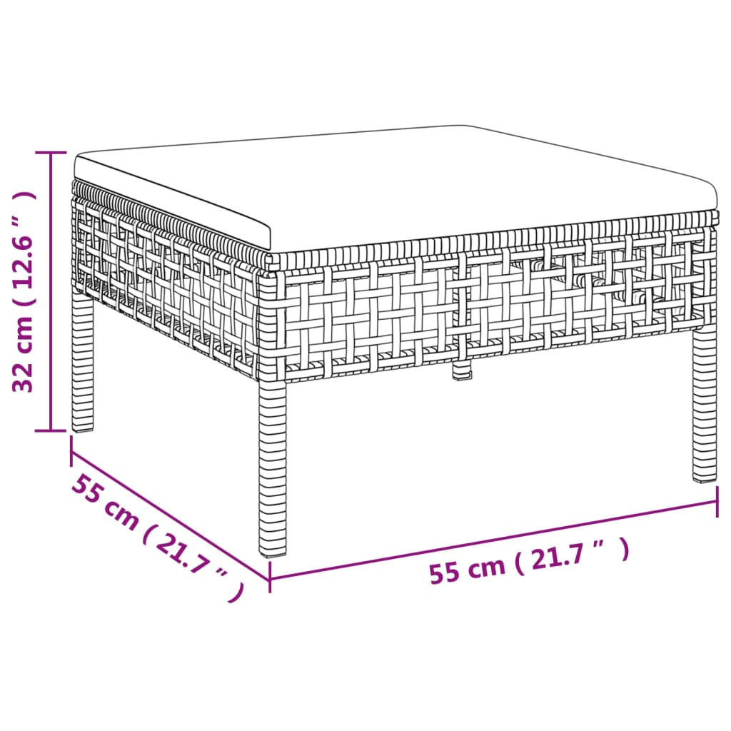 vidaXL 5 pcs conjunto lounge de jardim c/ almofadões vime PE cinzento