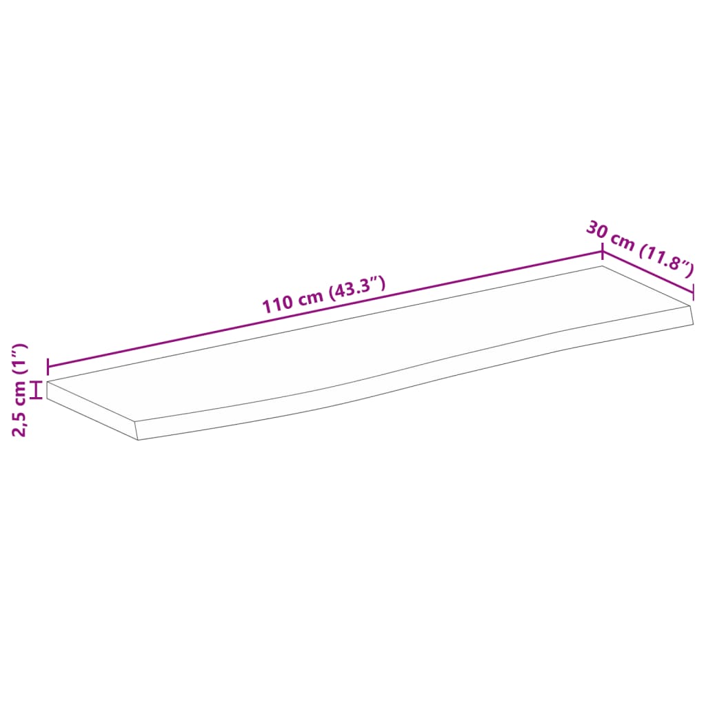 vidaXL Tampo de mesa c/ borda viva 110x30x2,5 cm mangueira maciça