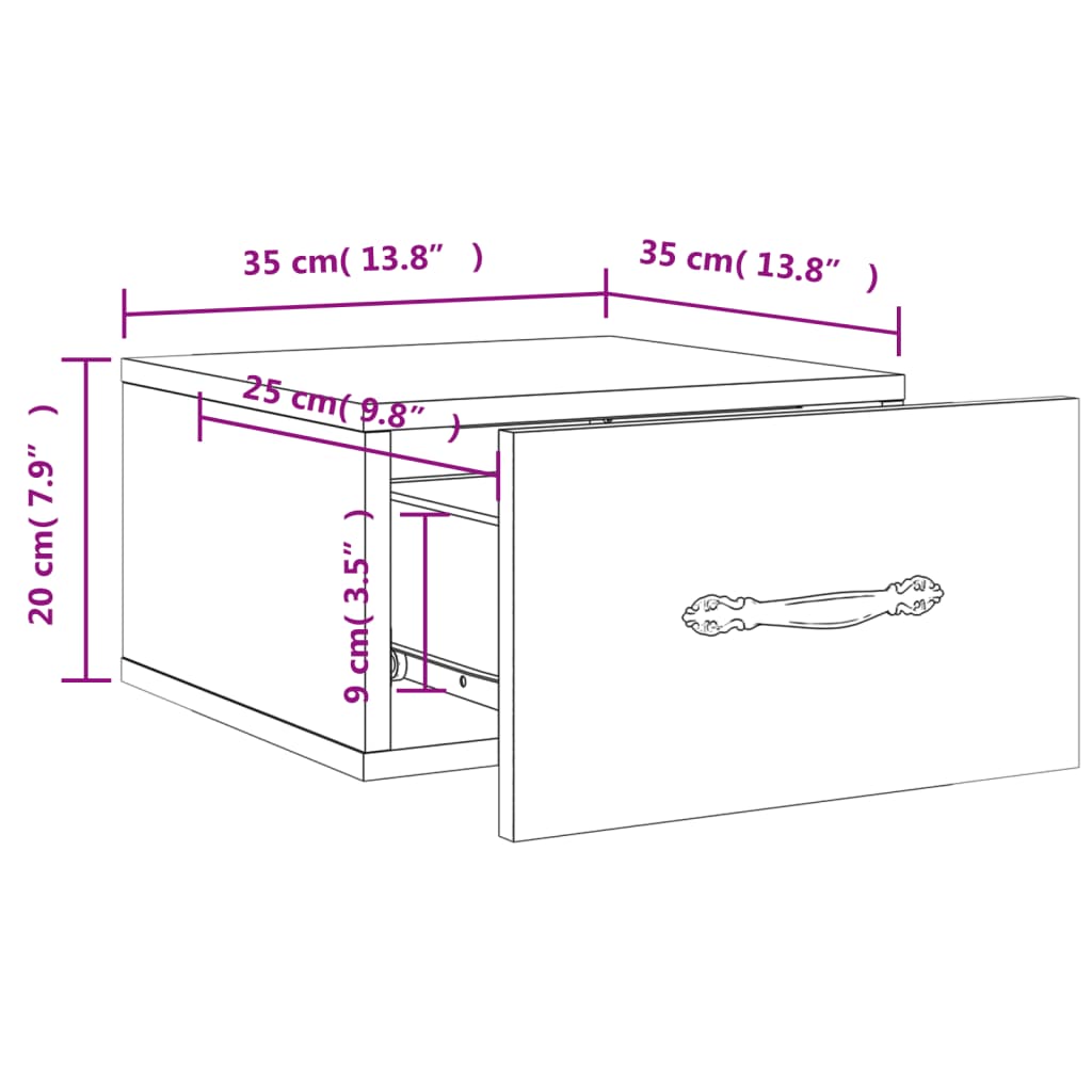 vidaXL Mesas de cabeceira de parede 2pcs 35x35x20 cm carvalho castanho