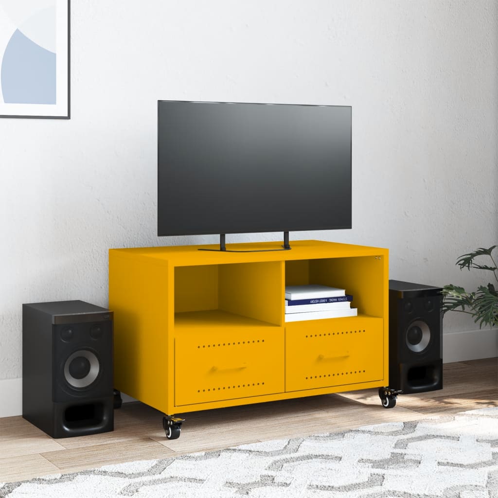 vidaXL Móvel de TV 68x39x43,5 cm aço amarelo mostarda