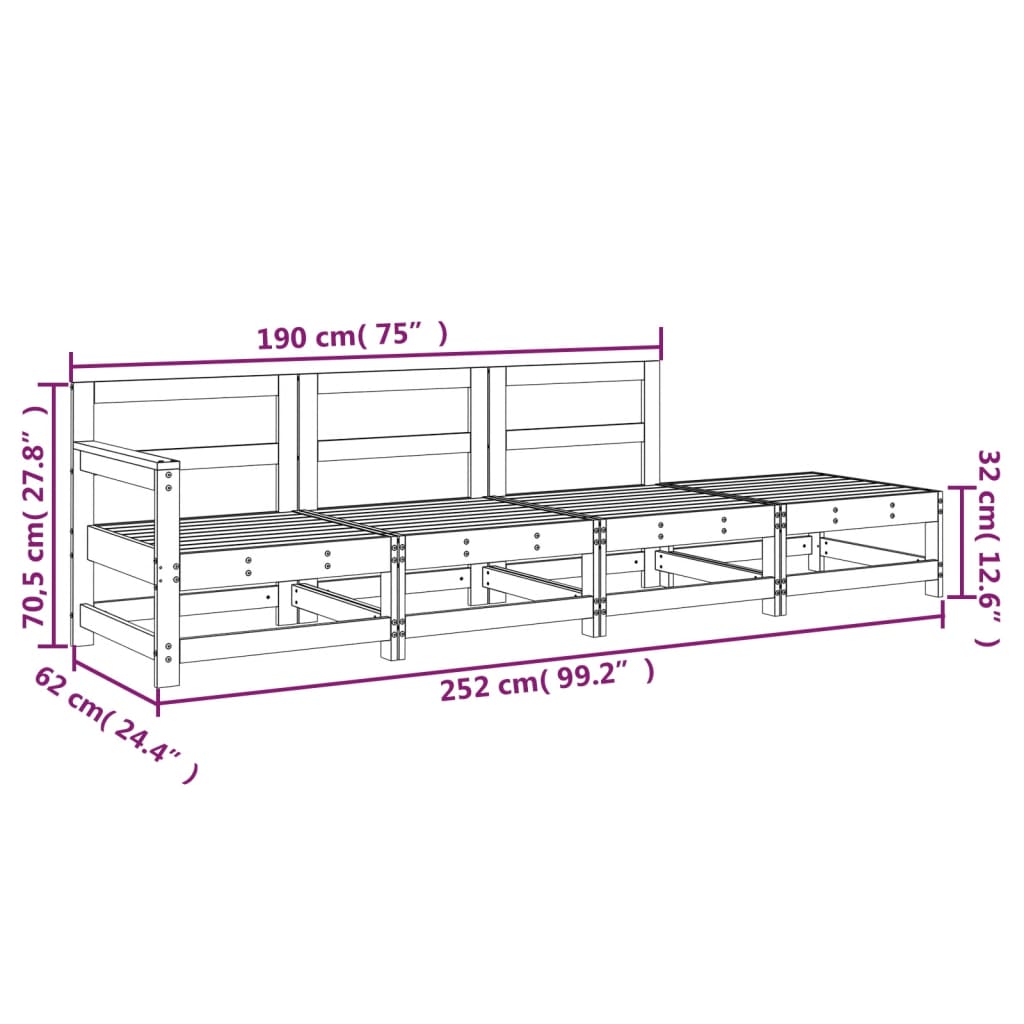 vidaXL 4 pcs conjunto lounge de jardim madeira de pinho maciça cinza