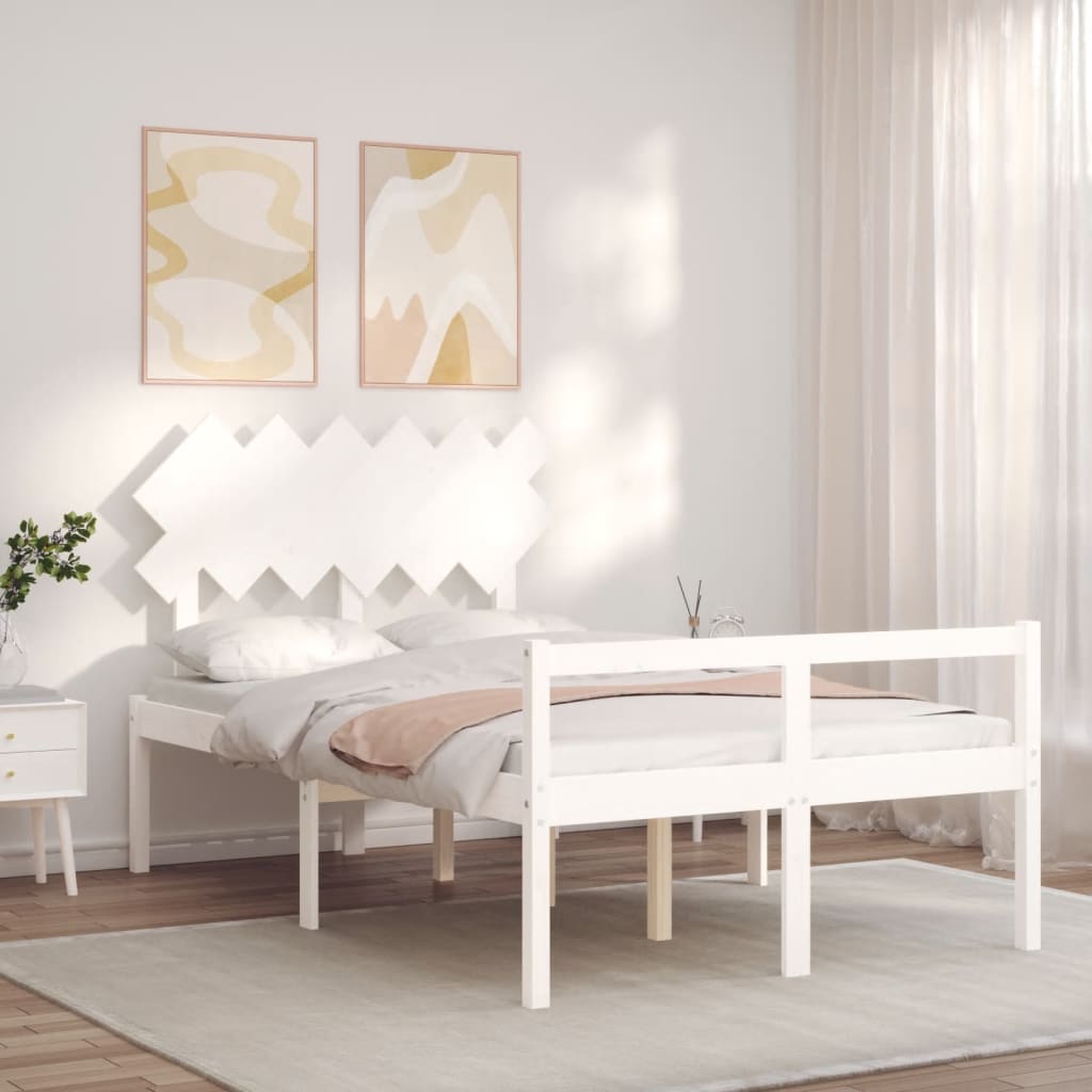 vidaXL Cama para idosos com cabeceira 120x200 cm madeira maciça branco