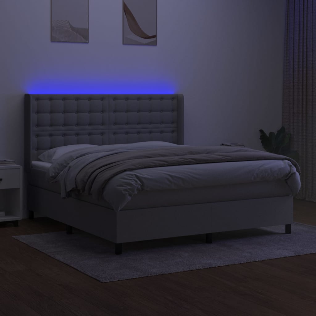 vidaXL Cama box spring c/ colchão e LED 160x200 cm tecido cinza-claro