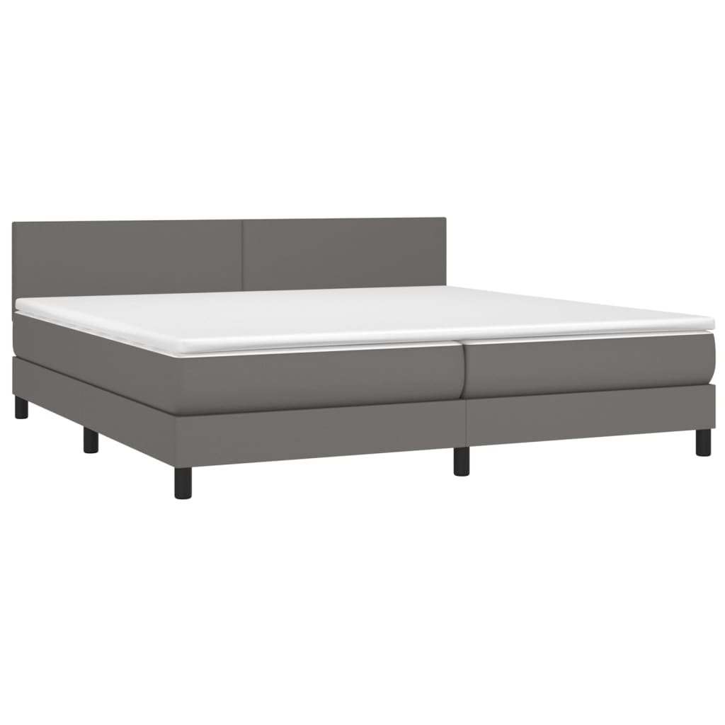 vidaXL Cama box spring c/ colchão/LED 200x200cm couro artificial cinza