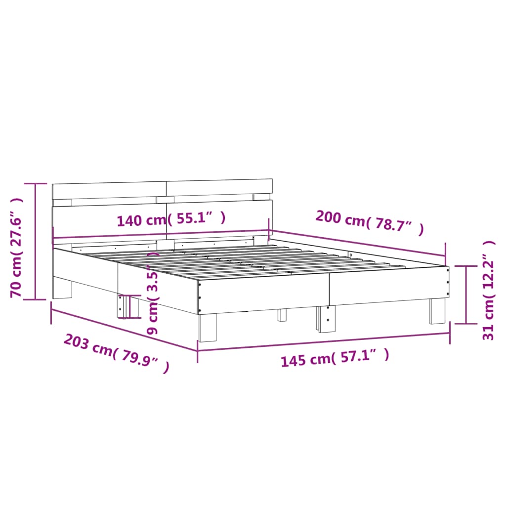 vidaXL Estrutura de cama c/ cabeceira derivados madeira cinza sonoma