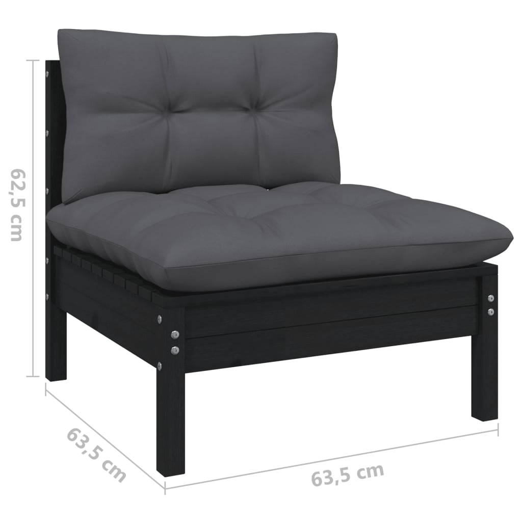 vidaXL 9 pcs conjunto lounge jardim c/ almofadões pinho maciço preto