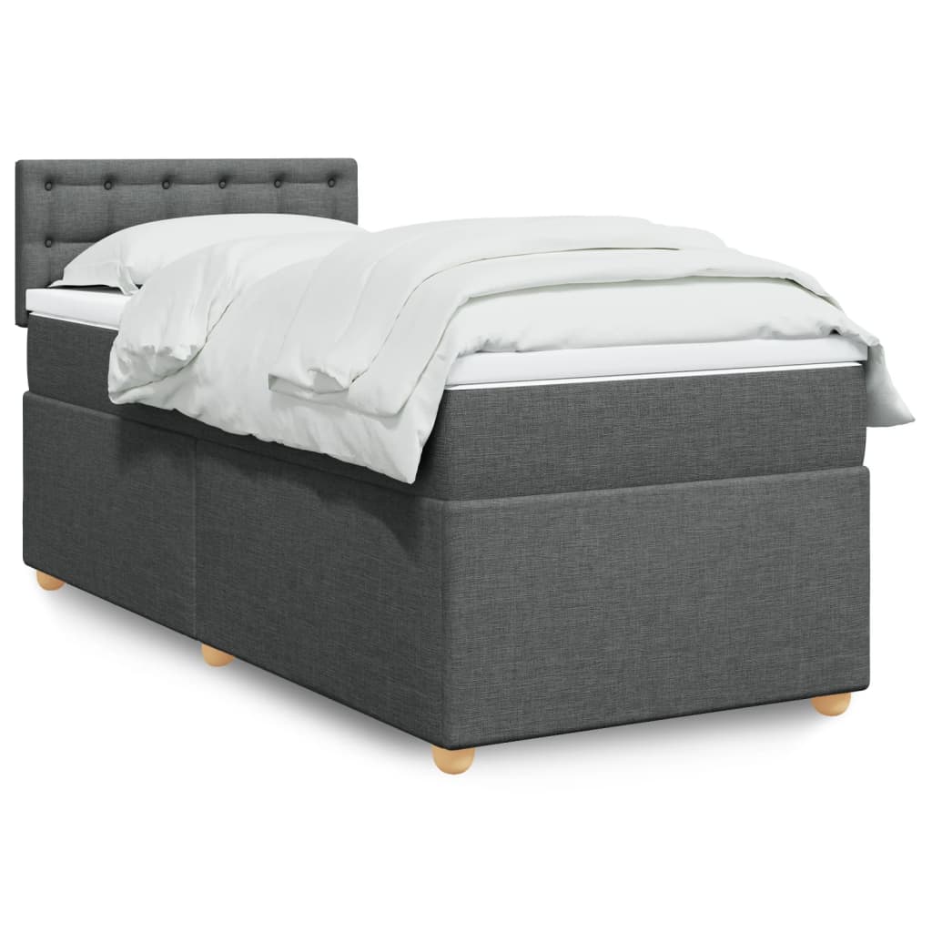 vidaXL Cama com molas/colchão 90x190 cm tecido cinza-escuro