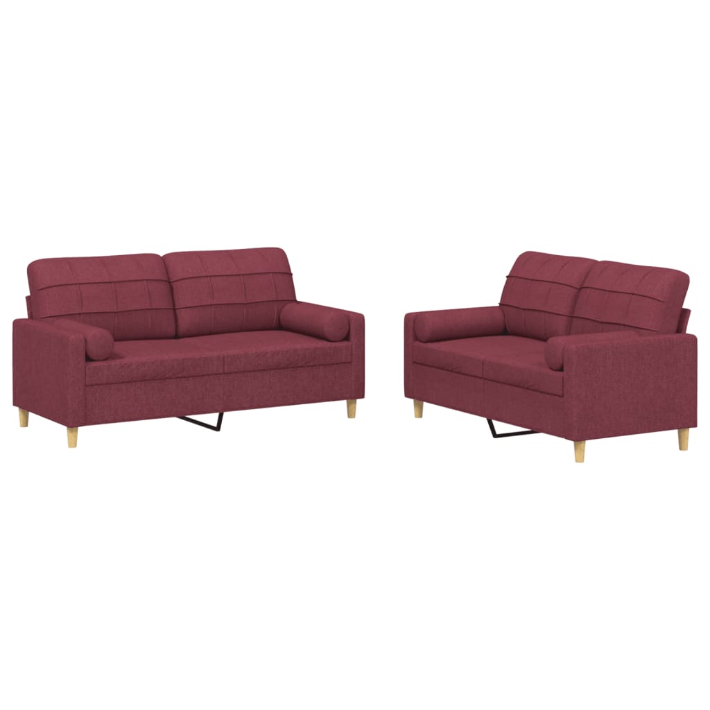 vidaXL 2 pcs conjunto de sofás com almofadas tecido vermelho-tinto