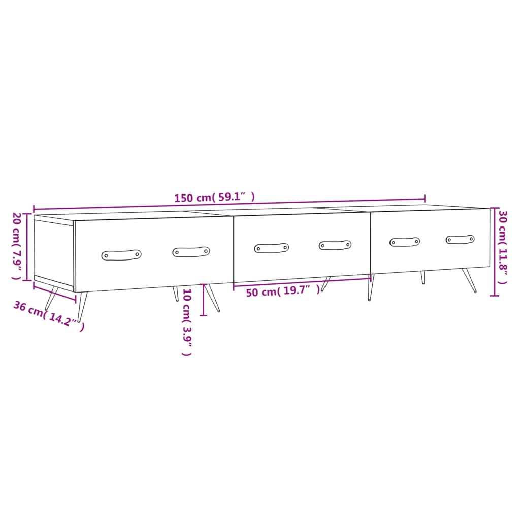 vidaXL Móvel de TV 150x36x30 cm derivados de madeira cinzento cimento