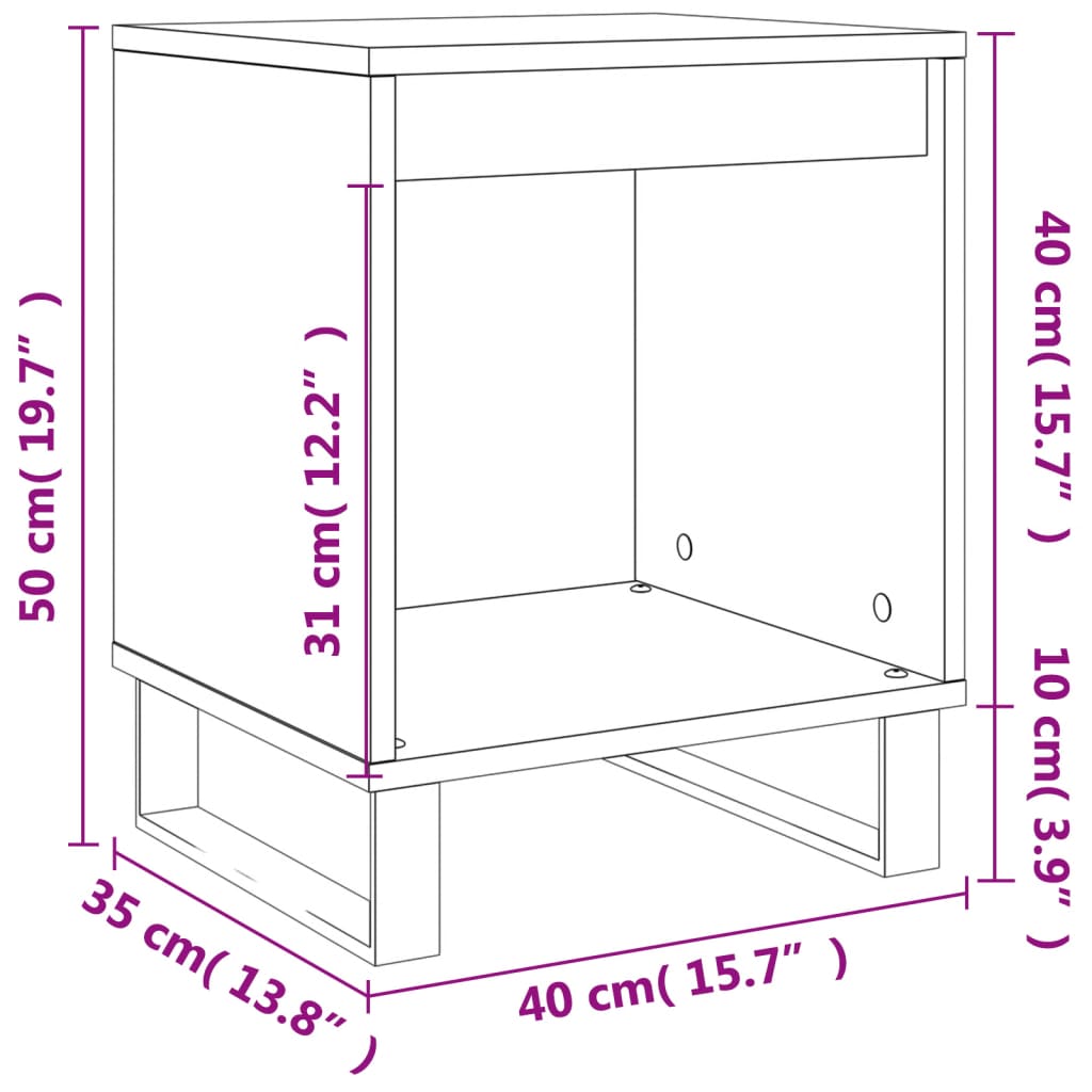 vidaXL Mesa de cabeceira 40x35x50 cm derivados de madeira cinza sonoma