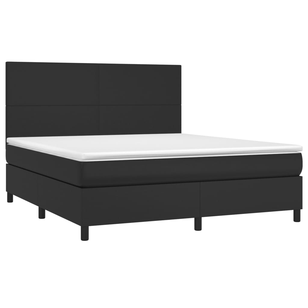 vidaXL Cama box spring c/ colchão/LED 180x200cm couro artificial preto