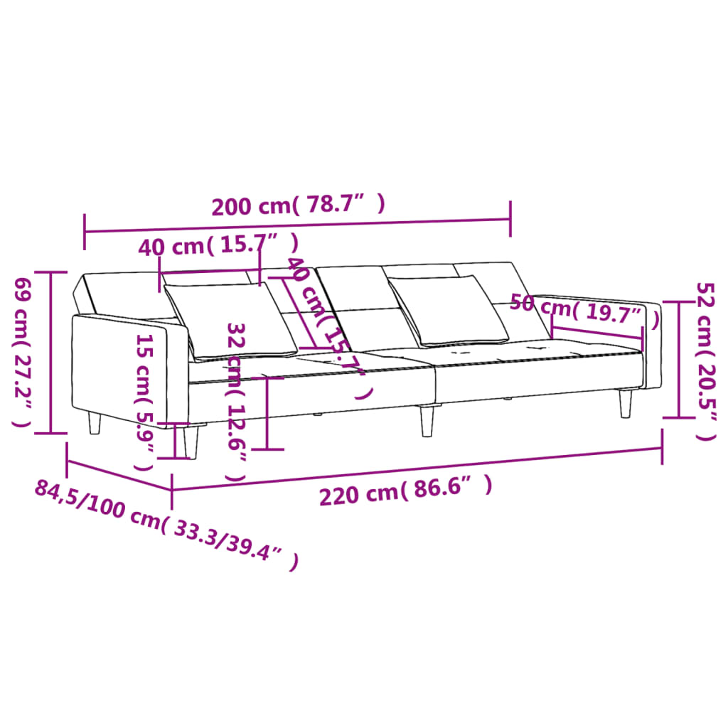 vidaXL Sofá-cama 2 lugares com duas almofadas veludo vermelho tinto